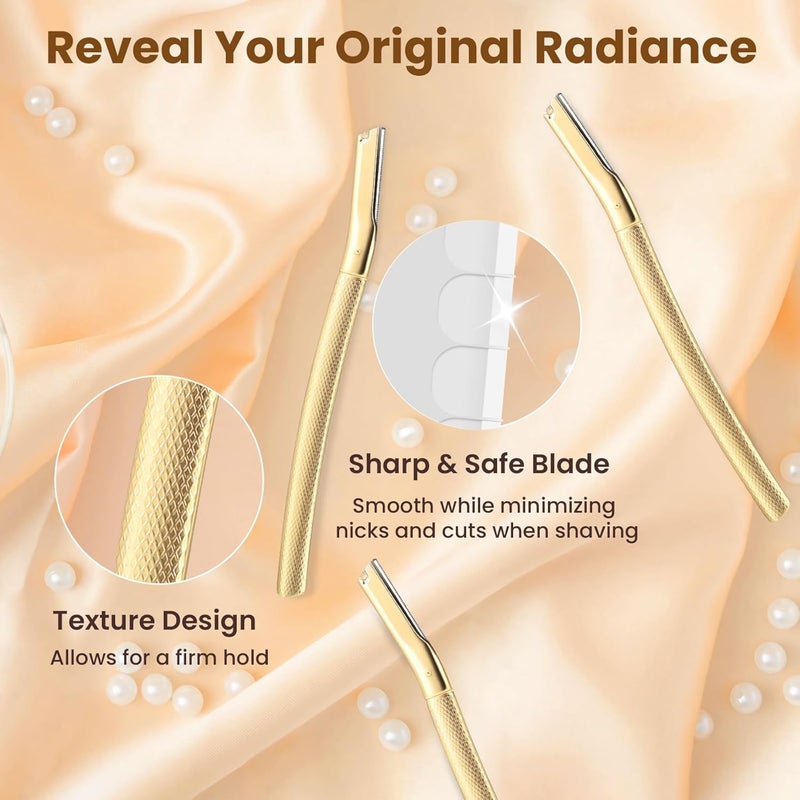 AIBRIT Dermaplaning Tool for Face, Dermaplane Razor for Peach Fuzz with Metal Grip, Professional Eyebrow Razor for Women, Facial Razor for Women Gold (12 Replaceable Blades) - Image 2